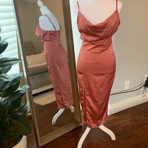 Rose Strappy Satin Cowl Midi Dress